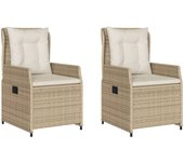 vidaXL Sillones reclinables de jardín 2 uds ratán sintético beige