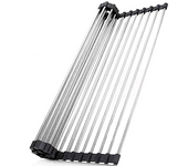 Escureplatos Ajustable sobre Fregadero - Escurridor de Platos Enrrollable de Maple Inoxidizable, Malla de Drenaje Resistant AL Calor para Secar Frutas, Verduras y Platos (43x30 cm, Negro)