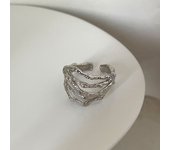 ANENJERY Silver Color Irregular Tin Foil Rings for Women Men Geometric Concave Convex Adjustable Ring Party Jewelry