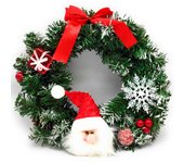 Tradineur - Corona de navidad de Santa Claus, espumillón de Papá Noel, guirnalda decorativa artificial, adorno colgante para puerta, pared, mesa, Ø 30 cm