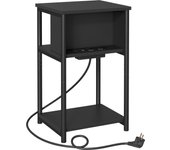 VASAGLE Mesa Auxiliar con Enchufe, Mesita de Noche con 2 Tomas AC y 2 Puertos USB, 30 x 34 x 58 cm, para Sala de Estar, Dormitorio, Negro/Marrón Camello y Negro