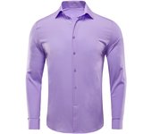 Hi-Tie Plain Solid Silk Men's Shirts Long Sleeve Lapel Dress Suit Shirt Blouse Wedding Business Blue Mint Pink Purple Green Gray