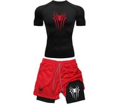 Men's Workout Compression Set Y2K Spider Printed Gym Tshirts Breathable Running Shorts Quick Dry Sports Rash Guard Sportwear Set
