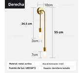 LED Wall Lamp Nordic Style Iron Long Tube Acrylic Gold Bedside Kitchen Gate Bathroom Lounge Bedroom Background Aisle G4 2 Heads