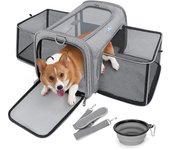 Nobleza - Transportin Gato Perro Extensible, Bolsa de Transporte para Mascotas Plegable Transpirable, Aerolínea Aprobada con Correa de Hombro Ajustable +Tazón Plegable