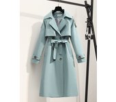Heliar Women Long Trench Coat Fashion Windproof Coat Double Breasted Trench TRAF Coats Green Belt Windbreaker Winter