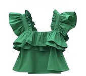 Double Layered Tuffle Women's Tank Top Summer New Trend Loose Solid Crop Top French Elegant Square Neck Casual All-Match Femal