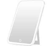 Espejo de maquillaje iluminado con luces, espejo de tocador con brillo LED ajustable, portátil, recargable por USB, color blanco