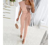 Fashion Sequins Decoration One Shoulder Backless Jumpsuit Women Female Slim Fit Stretch Lace-up High Waist  Back Zipper Rompers