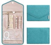1 bolsa de joyería enrollable, bolsa de joyería de viaje de cuero, joyero plegable, joyero ligero, pendientes, collar, pulsera, anillo, organizador de joyas (azul)