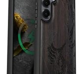 Funda magnética de madera para Galaxy S25+ y Samsung S25 Plus, carcasa de TPU a prueba de golpes con grabado de madera, compatible con cargadores inalámbricos MagSafe (La Brújula Incompleta) en nogal.