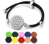 2023 New Leather Stainless Steel Aromatherapy Bangle Tree of Life Essential Oil Diffuser Zircon Perfume Locket Bracelet Jewelry