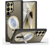 Funda para Samsung Galaxy S25 Ultra, diseño de radiador de metal [compatible con Magsafe] Carcasa trasera con soporte plegable, protector de lente de cámara para Samsung Galaxy S25 Ultra (dorado)