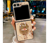 Luxury Glitter Metal Ring Holder Case for Samsung Galaxy Z Flip 6 Flip 5 Flip 4 Flip3 Shockproof Glossy Folding Protective Cover
