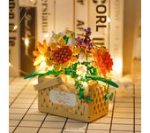1000+PCS Diy Sunflower Rose Blue Puzzle Handmade Building Blocks Desktop Decoration with Light Assembling Toys Girls Gifts
