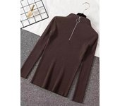 Women Fashion Solid Knitted Sweaters Vintage Long Sleeve Zip-up Basic Half Turtleneck Sweater Female Pullovers Chic Casual Tops