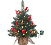 Mini árbol de Navidad con luces LED, árbol de Navidad artificial de mesa con piñas y adornos de frutos rojos, árbol de Navidad pequeño