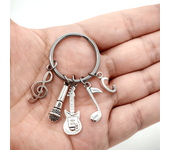 1Pc Microphone Musical Note Guitar Charm Keychain Alphabet Initial Letter Keychain Cool Music Rock Singer Key Ring