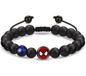 Pulsera de cuentas de Spiderman con ojo de tigre y obsidiana esmerilada para hombre.