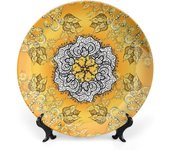 Plato decorativo de cerámica de 25 cm con flores amarillas, diseño de tulipanes románticos con estampado botánico holandés, ideal para cenas elegantes, eventos de lujo, cenas, bodas y catering.