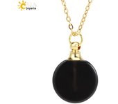 Silver Color Crystal Stone Perfume Bottle Necklace for Women Round Natural Gem Pendant Essential Oil  Stainless Steel Chain H415