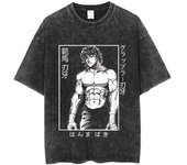 Anime Baki Washed Tshirt Harajuku Summer 100% Cotton Short Sleeve Oversize Tees Vintage Streetwear Baki Hanma Print T-Shirt