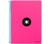 Antartik - Libreta Cuadriculada A4 con Espiral y Tapa Semi-Dura. Fucsia