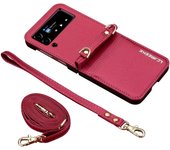 Crossbody Cards Solt Wallet Leather Case For Samsung Galaxy Z Flip 6 5 4 3 5G Flip6 Flip5 Bag Hand Strap Lanyard Pocket Cover