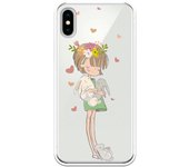 Funda compatible con iPhone X - XS - Nina fondo corazones