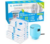Bolsas de almacenamiento al vacío con bomba de Aire Eléctrica, paquete de 20 (4 Jumbo, 4 grandes, 4 medianas, 4 pequeñas, 4 bolsas insrollables) colchones, mantas,