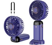 Ventilador de mano, mini ventilador portátil recargable por USB, pequeño ventilador de bolsillo de 5 velocidades con cordón y base