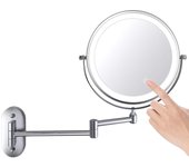 Espejos de maquillaje LED de doble cara de 8 pulgadas, espejo de aumento montado en la pared, giratorio de 360°, superficie cromada, extensible, alimentado por 4 pilas AAA (no incluidas) (plata)