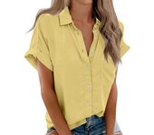 Womens Short Sleeve Shirts Solid Color Casua Button Down Blouse Tops With Chest Pocket Tops for Women Womens Tops and Blouses