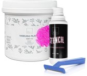 Packs Tatuaje Stencil Tattoo Gel Loción Fijadora Plantillas 200 ml + 100 Cuchillas de Depilación Desechables + Vaselina Filante de Uso Profesional 500 ml