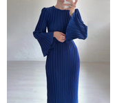 Women Summer Solid Tunics Pleats Maxi Dress For 2024 New Spring Fashion Bell Sleeves Festa Luxo Party Elegant Long Sleeve Dress