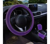 Juego de 3 fundas de volante mullidas, funda de volante cálida para el invierno, funda de freno de mano, funda de palanca de cambios, felpa universal antideslizante, color morado
