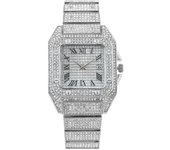 Reloj para mujer con calendario, forma cuadrada, piedras brillantes, letras romanas y estrellas, movimiento de cuarzo, un reloj de lujo y elegancia para la mujer