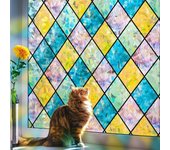 Rainbow Privacy Window Film: Stained Glass Window Film, No-Glue Frosted Window Film, Static Cling Film (Pinkish-blue, 75x200cm)