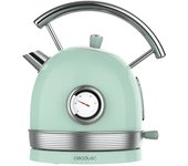 CECOTEC 01483 Hervidor Eléctrico Vintage 1.8L, 2200W, Verde con Medidor de Temperatura