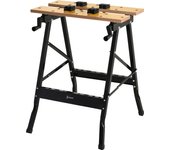 DURHAND Banco de Trabajo Plegable Mesa de Trabajo Portátil con 4 Abrazaderas Agujeros para Sierra Uso Doméstico Carpintería Hierro MDF Soporta 70 kg 56x62x75 cm Natural Negro