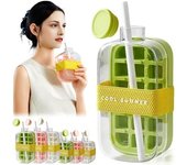 Cubitera - Bandeja para cubitos de hielo y botella de agua 2 en 1 sin contacto con tapa, molde de silicona antifugas para congelador, hervidor de hielo de fácil liberación con pajita, portátil y reutilizable para café, jugos y bebidas.