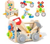 Caja de herramientas para niños, banco de herramientas de 51 piezas, juguetes para niños de 3 años, juguetes de madera para niños de 2, 3 y 4 años, juguetes Montessori