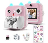 Cámara de impresión instantánea para niños - 1080P HD, 48MP, Tarjeta 32G, Bluetooth, Free aplicación, 5 Rollos de papel de impresión, GIFT para niños y niños-Cámara Rosa para niños de 3 a 12 años