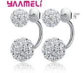11 Colors Options!! Full Austrian CZ Crystal Paved Stud Earrings for Women 925 Sterling Silver Stamp Disco Balls Brincos Jewelry