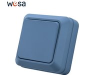 WESA Blue Wall Surface Button Light Switch EU Standard Classic Paint Plastic Outdoor 2 Gang 1 Way Wall Exterior Rocker Switch
