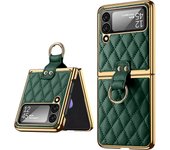 Vietao-Z Flip 6 5 4 3 Phone Case for Samsung Galaxy Z Flip4 Flip3, Cover, Lens Film Protection, Gold Plated,Luxury Leather Cases