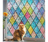 Rainbow Privacy Window Film: Stained Glass Window Film, No-Glue Frosted Window Film, Static Cling Film (Pinkish-blue, 75x200cm)