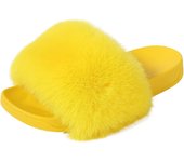 Sandalias peludas para mujer Sandalias de piel sintética Sandalias mullidas Sandalias con punta abierta Lindas zapatillas de piel Zapatillas mullidas sin cordones
