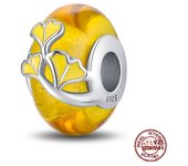 Charms Beads 925 Silver Fits Pandora 925 Original Bracelet Womens Luminous--Crystal White Feather Glass Beads DIY Jewelry Gifts