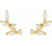 GOLDENCAT Pendientes Orchid, pendientes cortos forma hoja, pendientes cortos de plata con diseño de hojas, pendientes pequeños, circonitas blanco, plata de ley, bañado en oro 18K